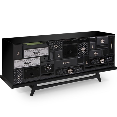 Buffet 145 - Mondrian - Sideboard with geometric pattern and brass details - Pacific Compagnie.