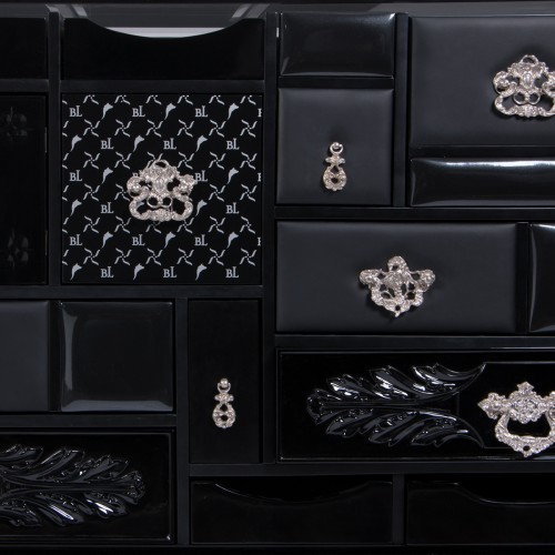 Buffet 145 - Mondrian - Buffet design en bois et laiton avec couleurs noires et blanches - Pacific Compagnie.