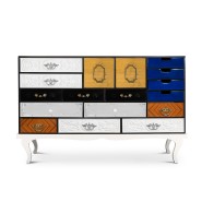 Buffet 145 - Soho - Elegant brass accents on a white and multicolor wooden sideboard - Pacific Compagnie.
