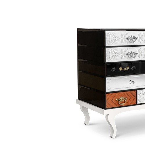 Buffet 145 - Soho - Glass and wood combination sideboard in white and multicolor - Pacific Compagnie.