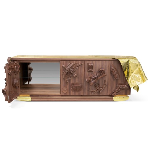 Buffet 145 - Voltaire - High-end wood sideboard with sleek design and glass top - Pacific Compagnie.