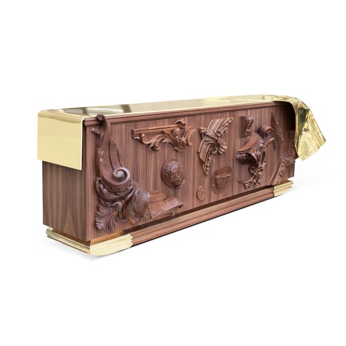 Buffet 145 - Voltaire - Exquisite walnut and black sideboard with brass accents - Pacific Compagnie.