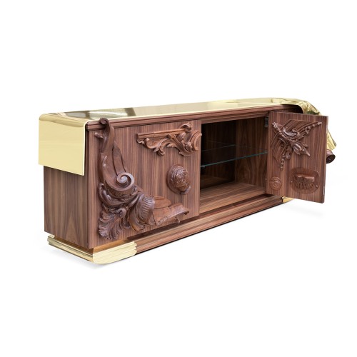 Buffet 145 - Voltaire - Sophisticated sideboard with wood, brass, and glass combination - Pacific Compagnie.