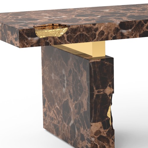 Bureau 145 - Empire Estremoz - Elegant estremoz marble and polished gold brass desk combination - Pacific Compagnie.