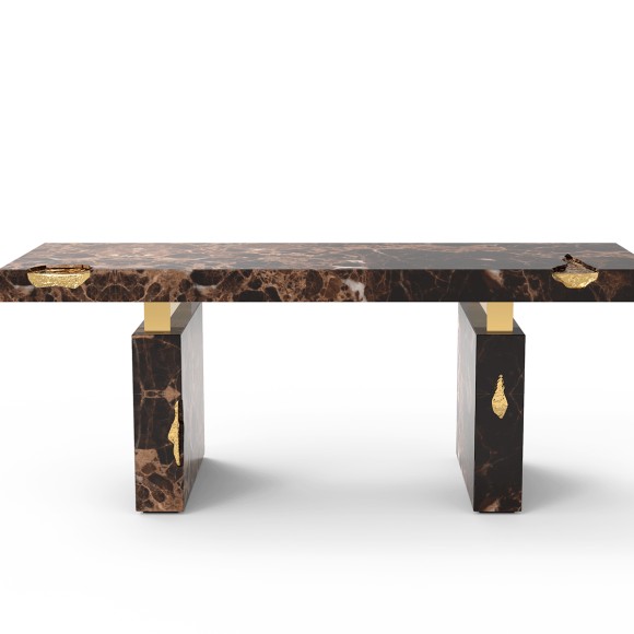 Bureau 145 - Empire Estremoz - Modern polished brass and Nero Marquina marble office desk - Pacific Compagnie.