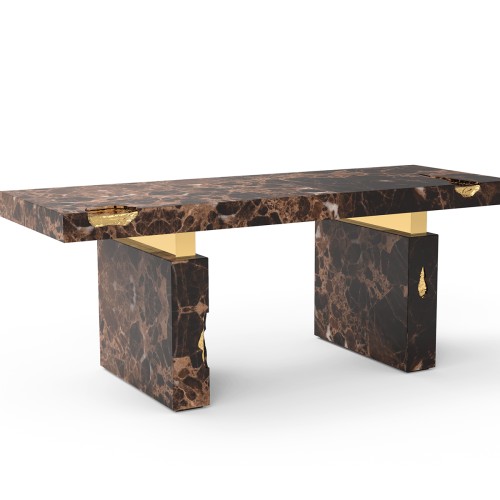 Bureau 145 - Empire Estremoz - High-end estremoz marble and polished brass executive desk - Pacific Compagnie.