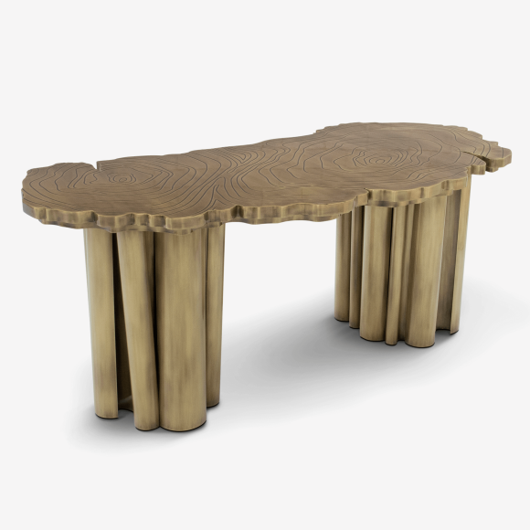 Bureau 145 - Fortuna - Bureau avec structure en laiton poli et détails de luxe, couleur laiton poli et bois laqué - Pacific Comp