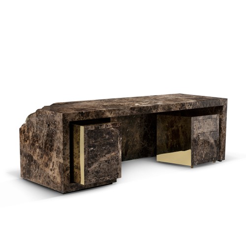 Bureau 145 - Lapiaz - Bureau en bois laqué et laiton poli avec détails de surface intemporels - Pacific Compagnie.