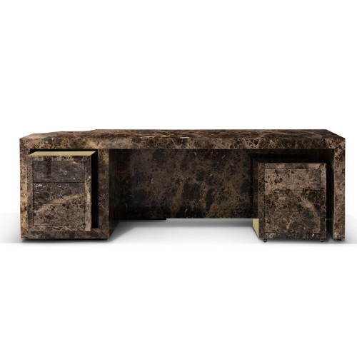 Bureau 145 - Lapiaz - Bureau d'écriture en placage bois intemporel avec surface en laiton poli - Pacific Compagnie.