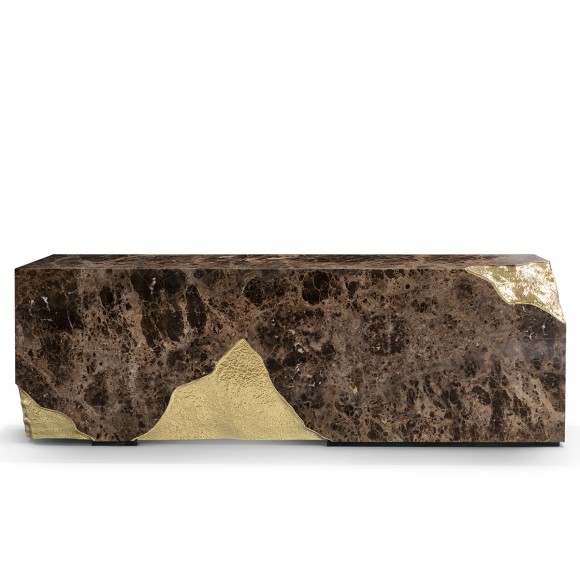 Bureau 145 - Lapiaz - Bureau en bois laqué et laiton poli avec détails de surface intemporels pour un espace de travail luxueux 