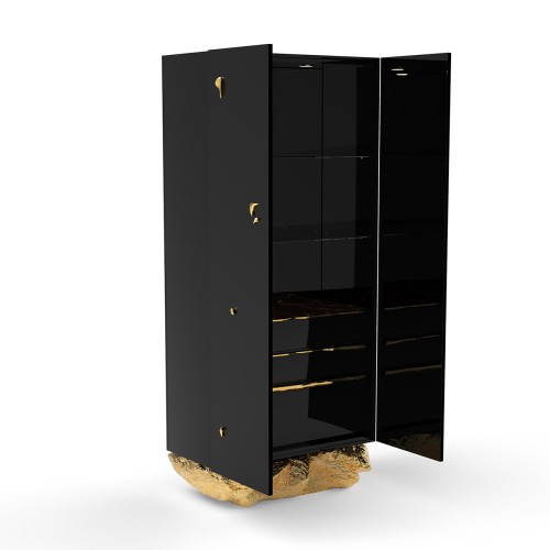 Cabinet 145 - Angra - Meuble de rangement en bois naturel avec détails en laiton et marbre - Pacific Compagnie.