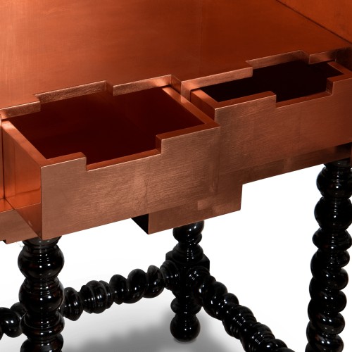 Cabinet 145 - D. manuel - Natural wood and brass luxury bar cabinet with manual design - Pacific Compagnie.
