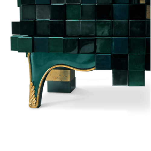 Cabinet 145 - Piccadilly - Sophisticated high-end bar cabinet in natural wood and glass with metal hardware - Pacific Compagnie.