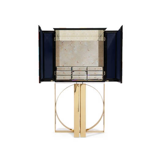 Cabinet 145 - Pixel - Walnut and green luxury cabinet with fabric upholstery - Pacific Compagnie.