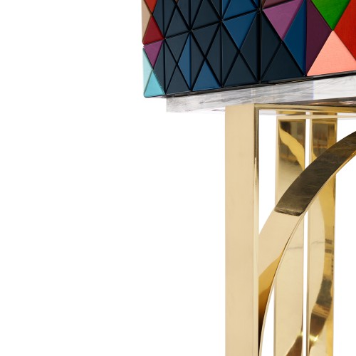 Cabinet 145 - Pixel - Rangement en vert et multicolore avec touches or - Pacific Compagnie.