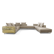 Canapé modulaire 145 - Imperfectio - Modular cream sofa with polished brass details, solid wood structure - Pacific Compagnie.