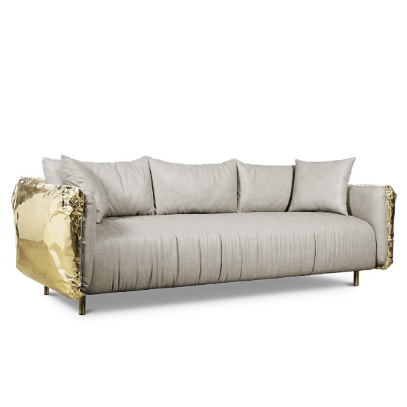 Canapé 145 - Imperfectio - Customizable modular sofa with brass accents and cream color - Pacific Compagnie.