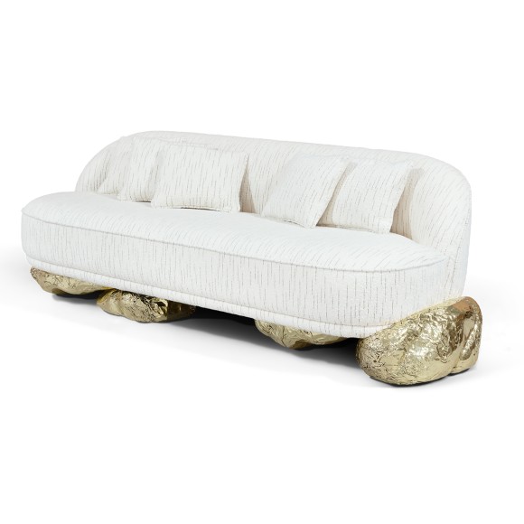 Canapé 145 - Angra - Modern white sofa with woodwork and upholstery, 70cm high - Pacific Compagnie.
