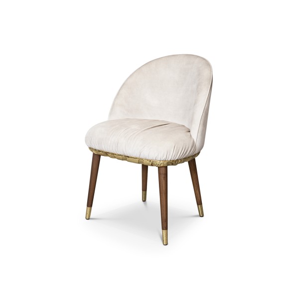 Chaise de salle à manger 145 - Imperfectio - Wooden dining chair with polished brass hardware and upholstered cushion - Pacific