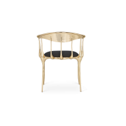 Chaise 145 - N11 - Chaise en laiton massif poli avec tissu synthétique effet suède, design élégant - Pacific Compagnie.