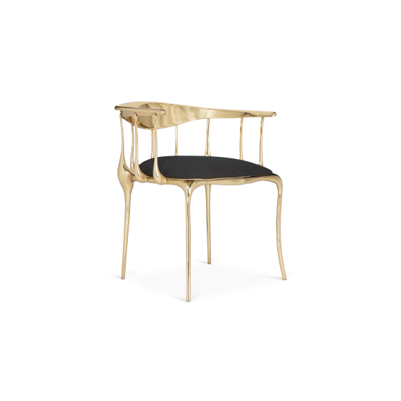 Chaise 145 - N11 - Brass heritage chair with suede synthetic fabric and high polish finish - Pacific Compagnie.