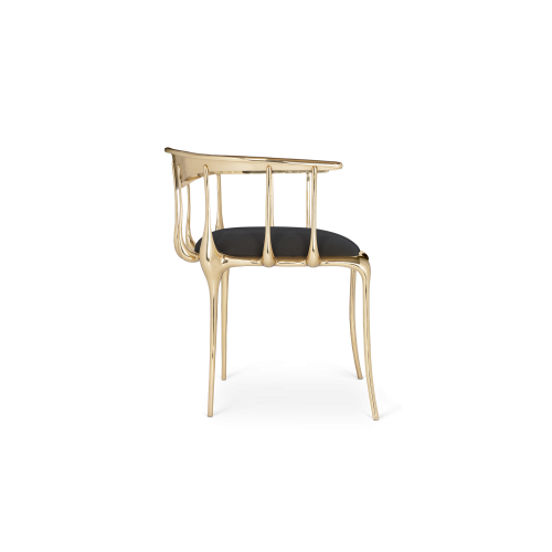 Chaise 145 - N11 - Upholstered brass chair with solid brass frame and varnish coat finish - Pacific Compagnie.