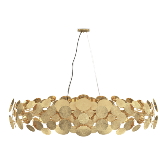 Chandelier 145 - Newton - Luxurious gold chandelier with intricate details, 153 cm wide - Pacific Compagnie.