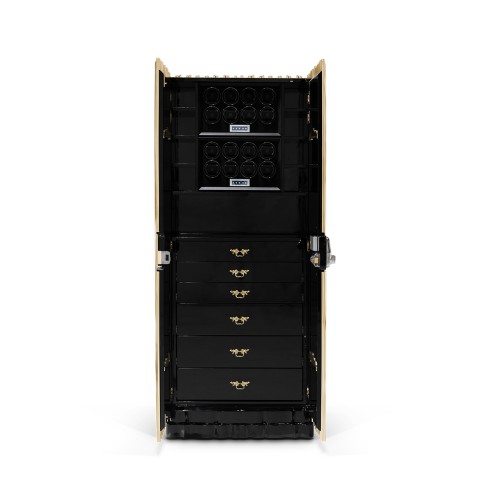 Coffre - fort de luxe 145-Symphony - Gold plated brass and wood luxury safe with glass accents - Pacific Compagnie.