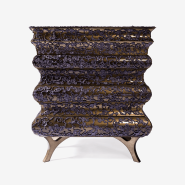 Commode 145 - Crochet - Commode en bois avec feuille d'or et poignées en laiton nickelé - Pacific Compagnie.