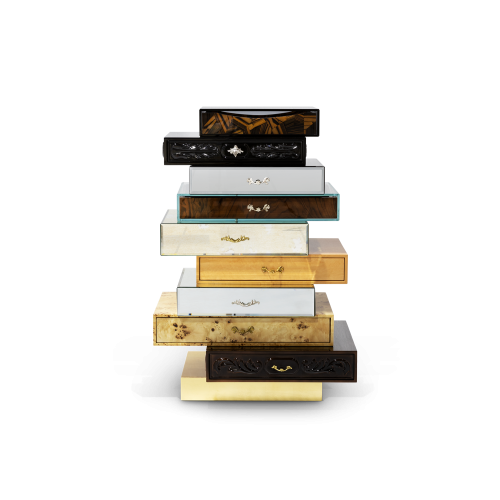 Commode 145 - Frank | Commode en or et cuivre avec miroir ancien - Pacific Compagnie.