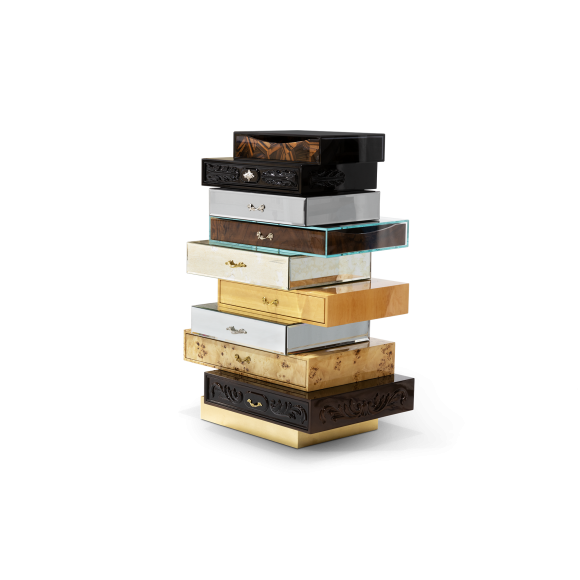 Commode 145 - Frank | Commode 145-Frank en feuille d'or vernis brillant - Pacific Compagnie.