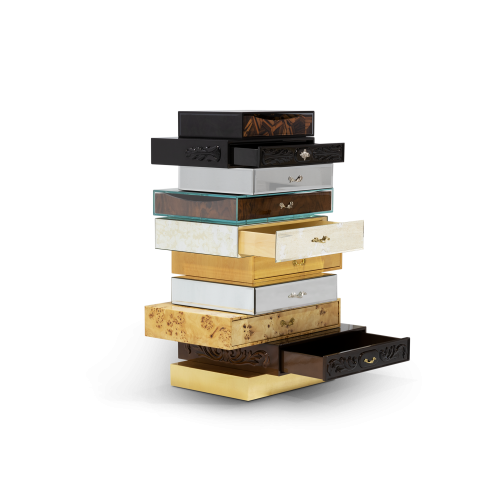 Commode 145 - Frank | Commode en placages bois et verre avec feuille de cuivre - Pacific Compagnie.