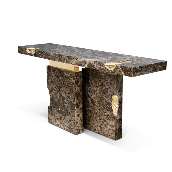 Console 145 - Empire - High-end wood and marble console table with golden brass hardware - Pacific Compagnie.