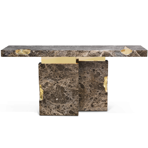 Console 145 - Empire - Luxury marble console table with brass and wood accents, natural carrara finish - Pacific Compagnie.