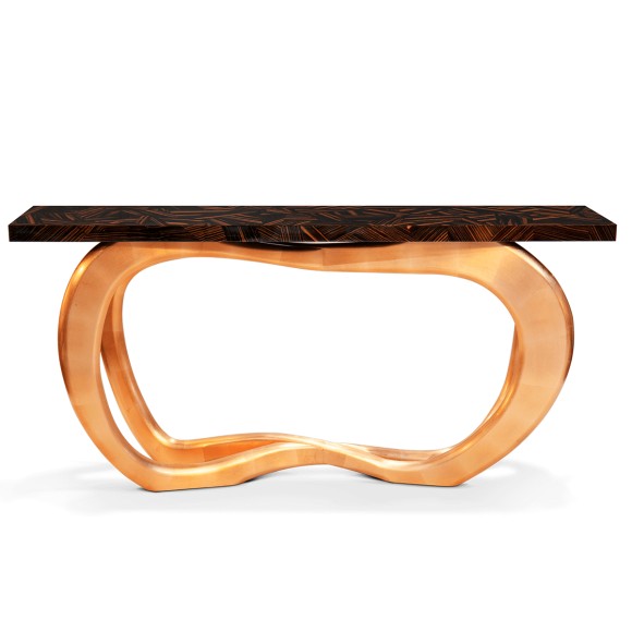 Console 145 - Infinity - Elegant wooden console with copper leaf accents and natural finish - Pacific Compagnie.