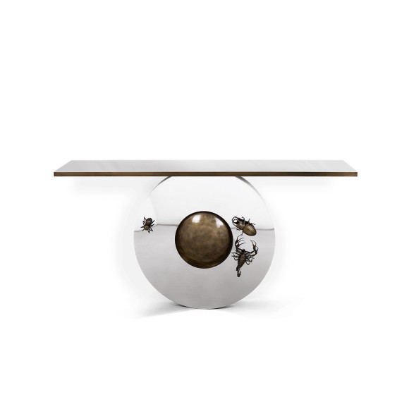 Console 145 - Metamorphosis - Luxurious gold and black console table made of wood and brass - Pacific Compagnie.