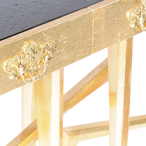 Console 145 - Metropolis - Console de luxe en bois massif et laiton, couleur naturelle, design élégant - Pacific Compagnie.