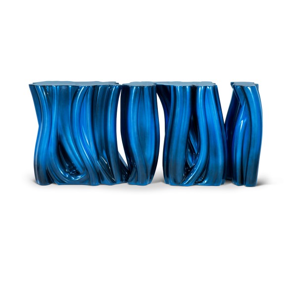 Console 145 - Monochrome - Luxury blue monochrome console table made of resin and marble - Pacific Compagnie.