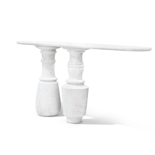 Console 145 - Pietra - Wooden console table with brass accents in nero marquina and carrara colors - Pacific Compagnie.