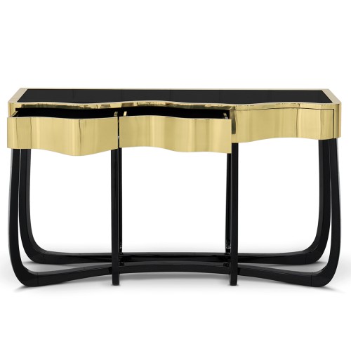 Console 145 - Sinuous - Luxury wood and brass console in gold finish - Pacific Compagnie.