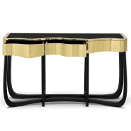 Console 145 - Sinuous - Meuble en bois, laiton, or et patine, console contemporaine - Pacific Compagnie.