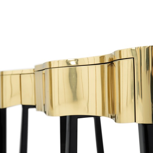 Console 145 - Sinuous - Meuble design, console en bois et laiton, or et patine - Pacific Compagnie.