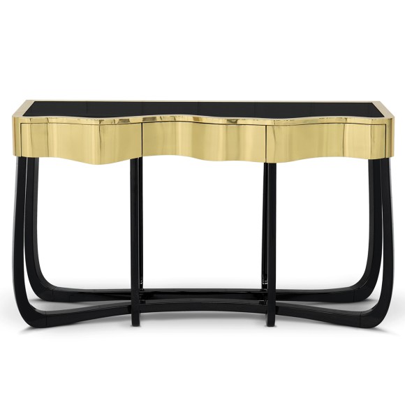 Console 145 - Sinuous - High-end console with wooden and brass structure in gold - Pacific Compagnie.