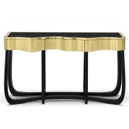 Console 145 - Sinuous - High-end console with wooden and brass structure in gold - Pacific Compagnie.