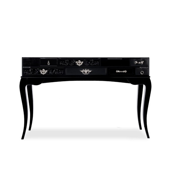 Console 145 - York - Luxury black and white console table made of glass, wood, and leather - Pacific Compagnie.