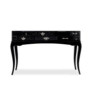 Console 145 - York - Luxury black and white console table made of glass, wood, and leather - Pacific Compagnie.