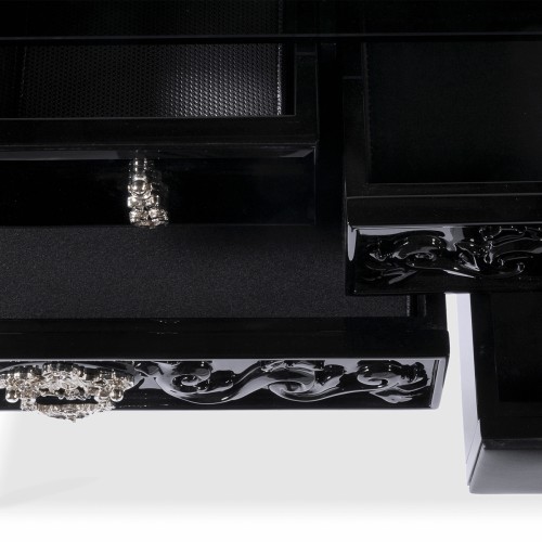 Console 145 - York - Elegant brass-accented console with storage, in black and white - Pacific Compagnie.