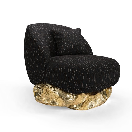 Fauteuil 145 - Angra - Modern armchair with baltic black color and polished hammered brass - Pacific Compagnie.