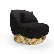 Fauteuil 145 - Angra - Modern armchair with baltic black color and polished hammered brass - Pacific Compagnie.