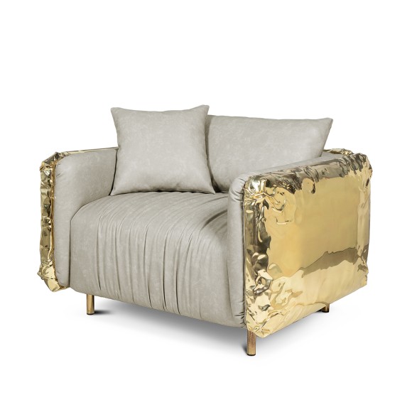 Fauteuil 145 - Imperfectio - Fauteuil en laiton poli et bois massif, design luxueux - Pacific Compagnie.